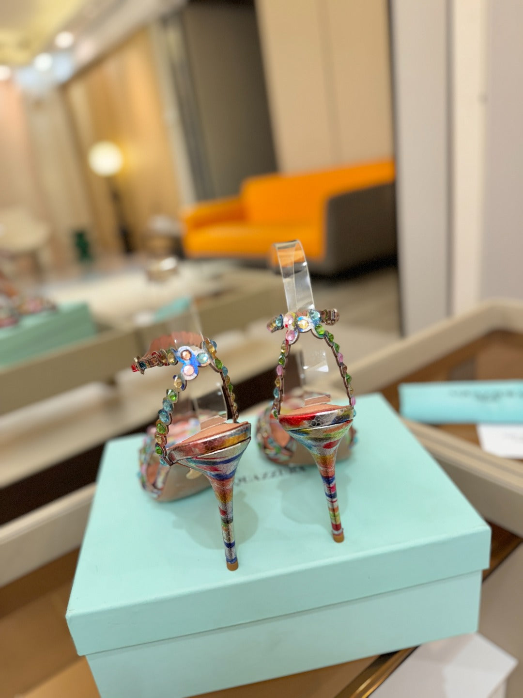 AQUAZZURA 26S STRAPPY HIGH HEELS 105 MM IN MULTICOLOR SNAKESKIN