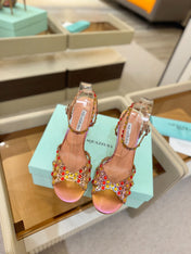AQUAZZURA 26S STRAPPY HIGH HEELS 105 MM IN ROSE GOLD HOLOGRAM LAMBSKIN