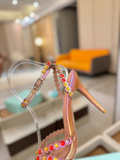 AQUAZZURA 26S STRAPPY HIGH HEELS 105 MM IN ROSE GOLD HOLOGRAM LAMBSKIN