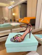 AQUAZZURA 26S STRAPPY HIGH HEELS 105 MM IN METALLIC LAMBSKIN