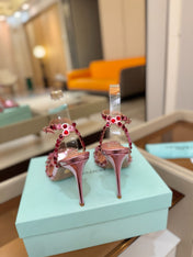 AQUAZZURA 26S STRAPPY HIGH HEELS 105 MM IN PINK PATENT LAMBSKIN