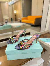 AQUAZZURA 26S TEQUILA HEELED SANDALS 85 MM IN METALLIC LAMBSKIN