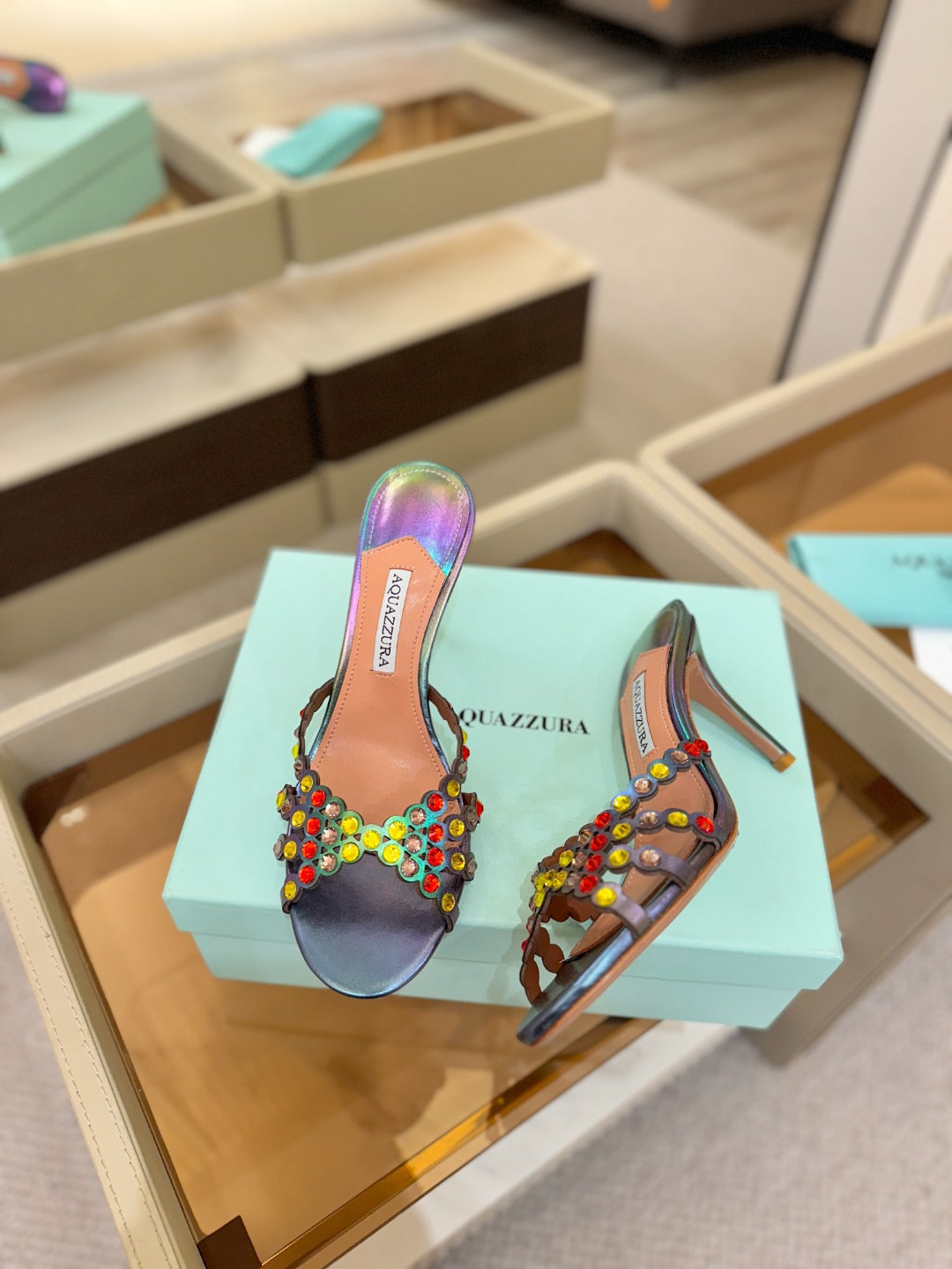 AQUAZZURA 26S TEQUILA HEELED SANDALS 85 MM IN METALLIC LAMBSKIN