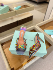 AQUAZZURA 26S TEQUILA HEELED SANDALS 85 MM IN METALLIC LAMBSKIN