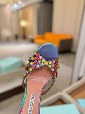 AQUAZZURA 26S TEQUILA HEELED SANDALS 85 MM IN METALLIC LAMBSKIN