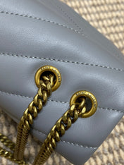 LOULOU SMALL 25 IN ASH BLUE LAMBSKIN GOLD HARDWARE