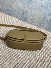 VOLTAIRE HALF-MOON SHOULDER BAG 24 IN CEDAR BROWN CALFSKIN GOLD METALLIC