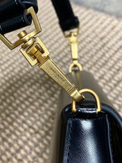 VOLTAIRE TOP HANDLE IN BOX 21 IN BLACK CALFSKIN GOLD HARDWARE