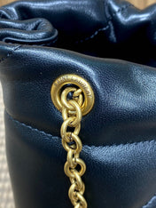 DRAWSTRING CHAIN STRAP SHOULDER BAG 39 IN BLACK QUILTED CALFSKIN