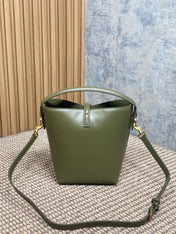 LE 37 SMALL BUCKET BAG 20 IN AVOCADO GREEN CALFSKIN GOLD HARDWARE