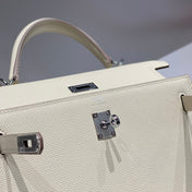 KELLY 25CM IN NATA EPSOM CALFSKIN SILVER HARDWARE