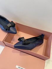 MIUMIU 26S BALLET FLATS IN NAVY BLUE CALFSKIN WITH BOW