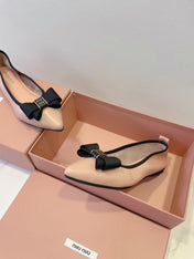 MIUMIU 26S BALLET FLATS IN LIGHT PINK CALFSKIN WITH BOW