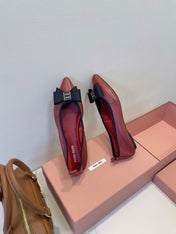 MIUMIU 26S BALLET FLATS IN DARK RED CALFSKIN WITH BOW
