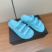 dad sandals cloud blue 3 rows lambskin mules