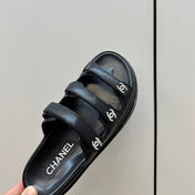 dad sandals black 3 rows lambskin mules