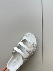 dad sandals white 3 rows lambskin mules