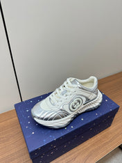 GG Ripple Leather Sneakers White Silver
