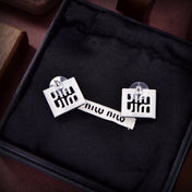 MIUMIU 26S SQUARE LOGO STUD EARRINGS IN SILVER TONE METAL 628995