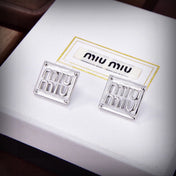 MIUMIU 26S SQUARE LOGO STUD EARRINGS IN SILVER TONE METAL 628995