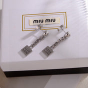 MIUMIU 26S CHAIN DROP LOGO EARRINGS IN SILVER TONE METAL 628996