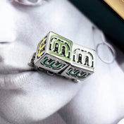 MIUMIU 26S CUBE LOGO CRYSTAL STUD EARRINGS IN MULTICOLOR ENAMEL AND SILVER TONE METAL 630875
