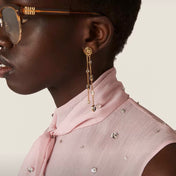 MIUMIU 26S CRYSTAL CHAIN DROP EARRINGS IN GOLD TONE METAL 633263