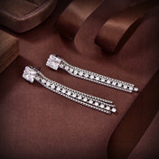 MIUMIU 26S SQUARE CRYSTAL CASCADE TASSEL DROP EARRINGS IN SILVER TONE METAL 635075