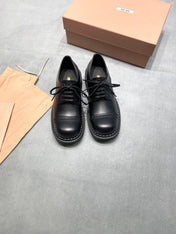MIUMIU 26S LACE-UP LOAFERS IN BLACK SHINY CALFSKIN