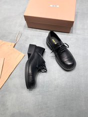 MIUMIU 26S LACE-UP LOAFERS IN BLACK GRAINED CALFSKIN