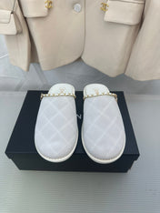 CC White Suede Gold Chain Mules