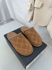 CC Brown Suede Gold Chain Mules