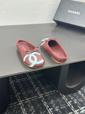 CHANEL 26S BALLET FLATS IN DARK RED CALFSKIN WITH WHITE CC LOGO