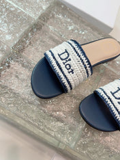 DIOR 26S WOVEN-STRAP SANDALS IN WHITE AND NAVY BLUE CALFSKIN