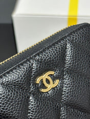 MINI WALLET 11 IN BLACK CAVIAR SKIN GOLD METALLIC
