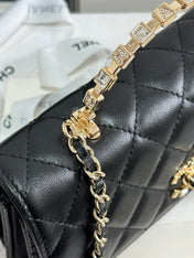 FLAP BAG 18 WITH HANDLE IN BLACK CALFSKIN GOLD HARDWARE