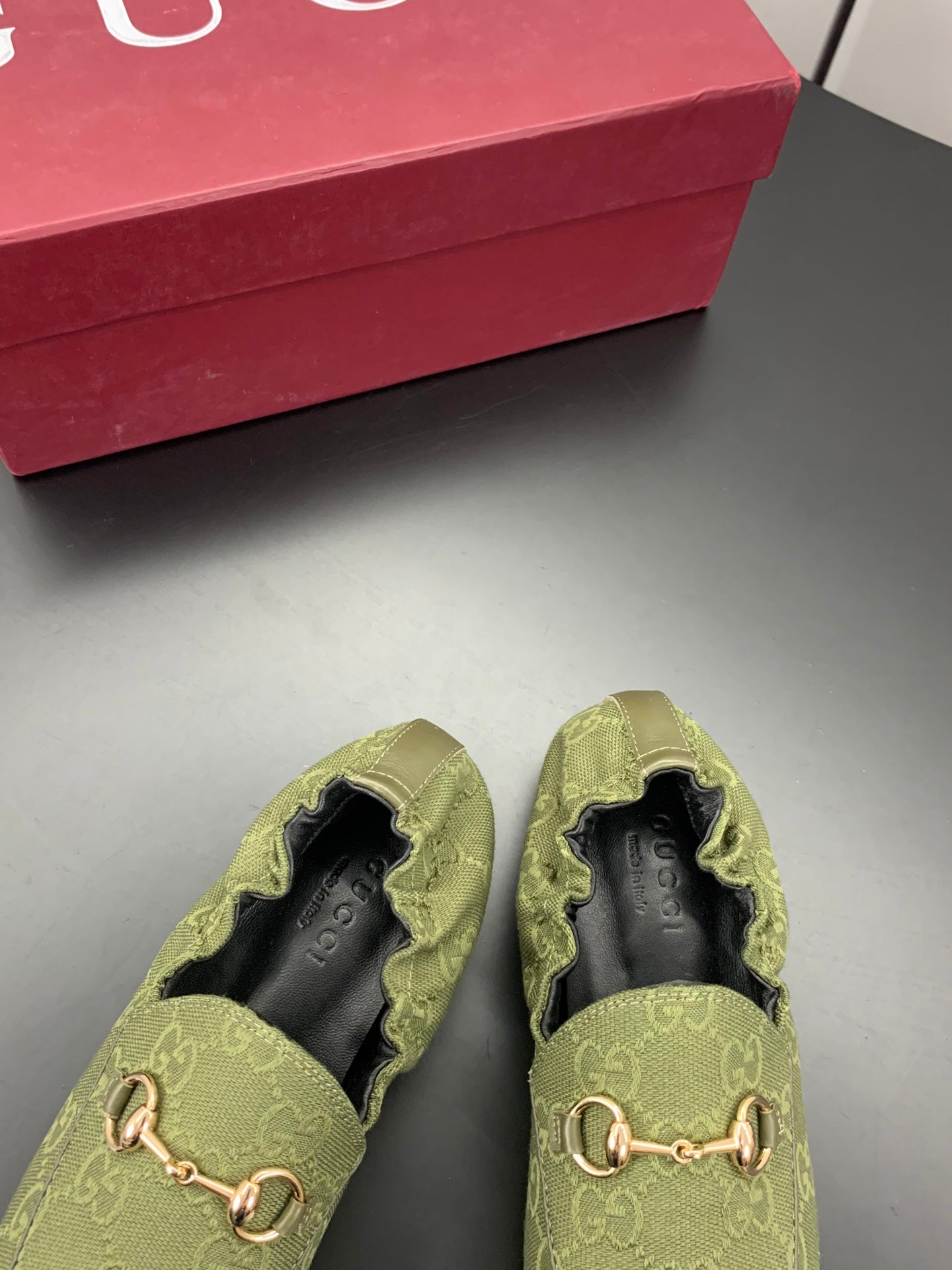 GUCCI 26S LOAFERS IN MOSS GREEN CANVAS