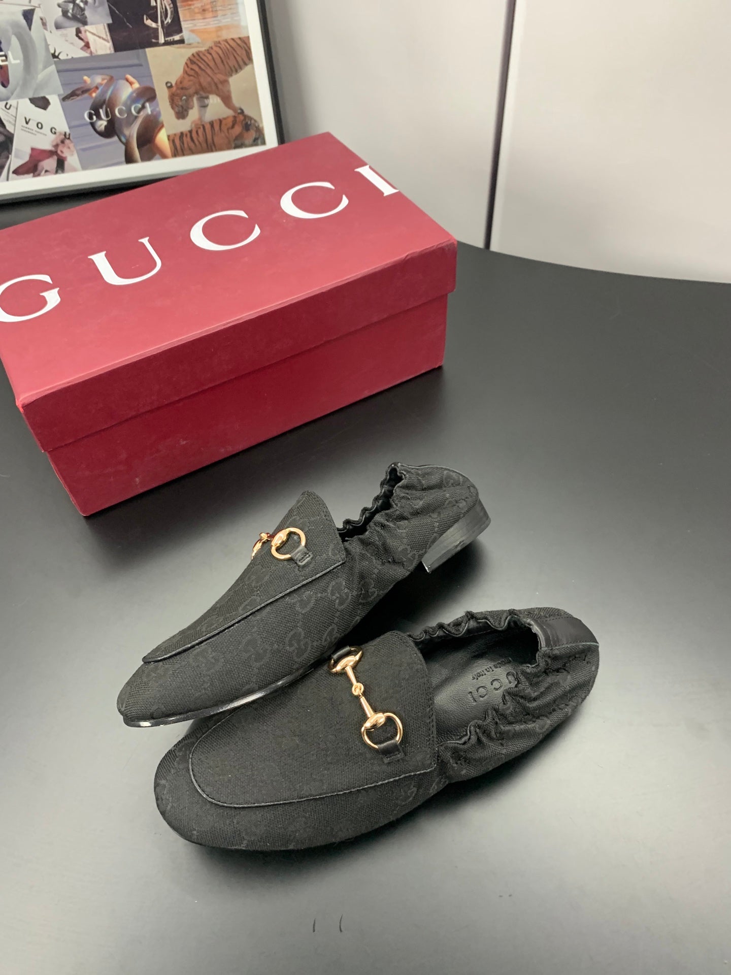 GUCCI 26S LOAFERS IN BLACK CANVAS