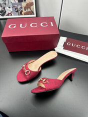 GUCCI 26S HIGH-HEELED SANDALS 50 MM IN RED CANVAS