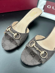 GUCCI 26S HIGH-HEELED SANDALS 50 MM IN DARK BROWN CANVAS