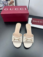 GUCCI 26S HIGH-HEELED SANDALS 50 MM IN CREAM WHITE CALFSKIN