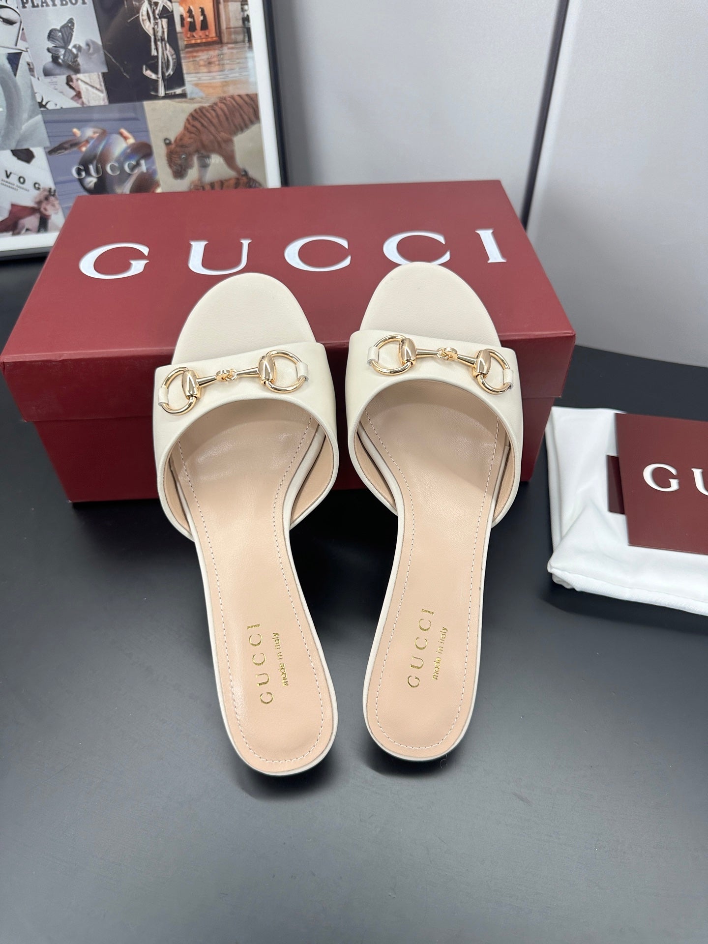 GUCCI 26S HIGH-HEELED SANDALS 50 MM IN CREAM WHITE CALFSKIN