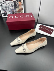 GUCCI 26S VITTORIA BALLERINA SHOES IN CREAM WHITE CALFSKIN