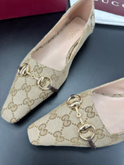 GUCCI 26S VITTORIA BALLERINA SHOES IN DARK BEIGE CANVAS
