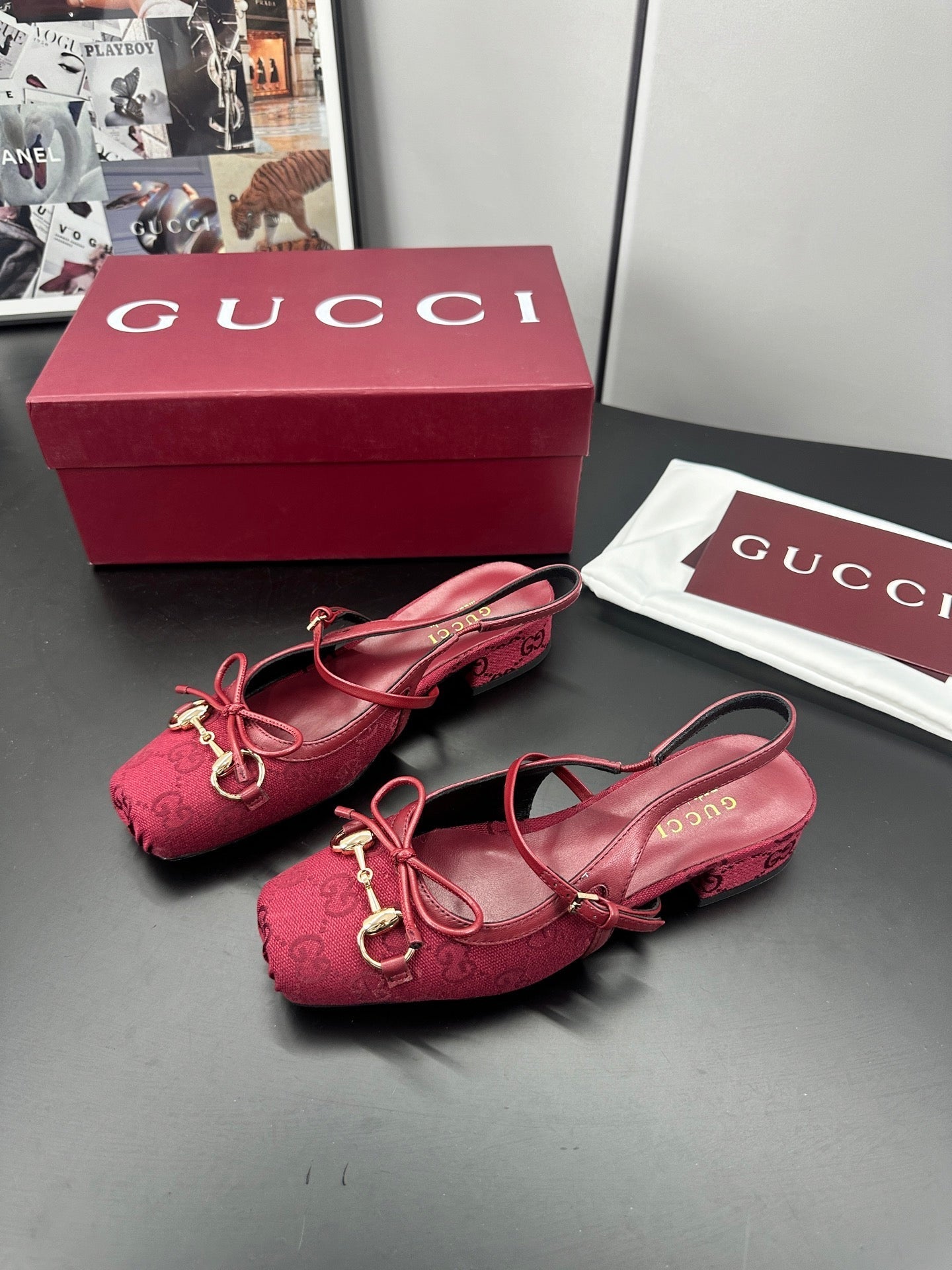 GUCCI 26S SLINGBACK 25 MM IN RED CANVAS