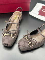 GUCCI 26S SLINGBACK 25 MM IN TAUPE BROWN CANVAS