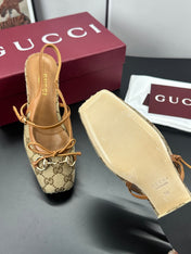 GUCCI 26S SLINGBACK 25 MM IN DARK BEIGE CANVAS