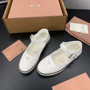 MIUMIU 26S MARY JANE FLATS IN WHITE CANVAS LOGO