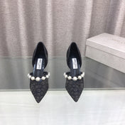 JIMMY CHOO 26S HIGH HEELS 85 MM IN BLACK LACE PEARL-EMBELLISHED