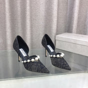 JIMMY CHOO 26S HIGH HEELS 85 MM IN BLACK LACE PEARL-EMBELLISHED